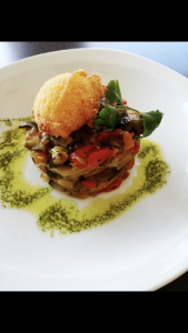 Le Mille-feuilles de légumes du soleil et sa croquette d'oeuf