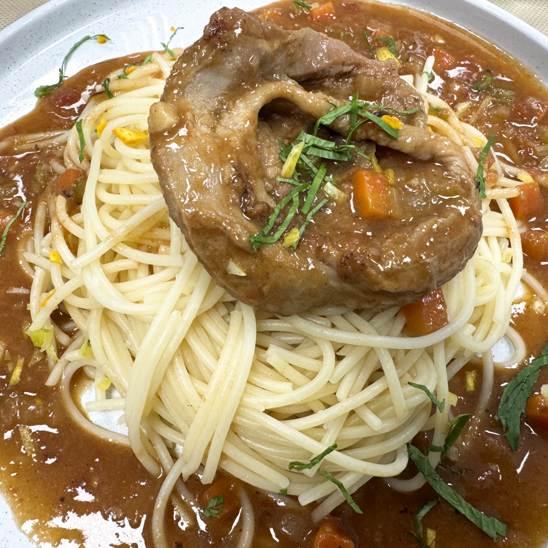L'Osso Bucco de dinde à la Milanaise et ses Spaghetti
